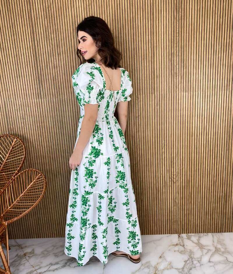vestido manga bufante estampado