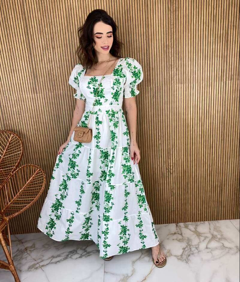 vestido estampado com manga