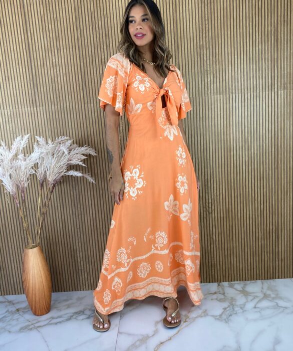 fernandaramosstore com br vestido longo com bojo manga curta estampado fundo laranja