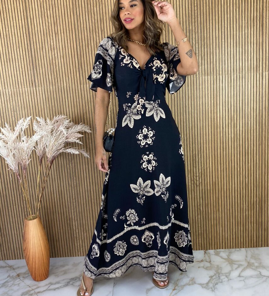 fernandaramosstore com br vestido longo com bojo manga curta estampado fundo preto 4