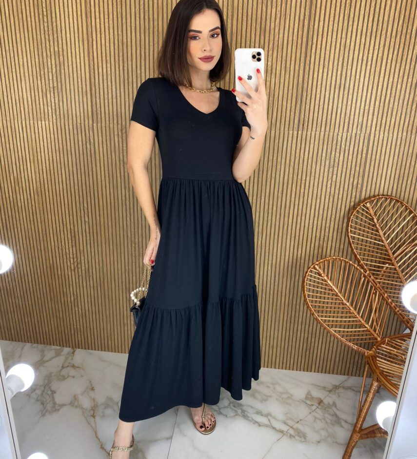 fernandaramosstore com br vestido longo preto manga curta sem bojo camadas 3