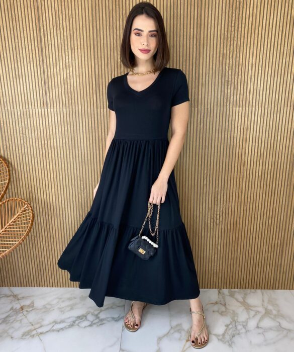 fernandaramosstore com br vestido longo preto manga curta sem bojo camadas