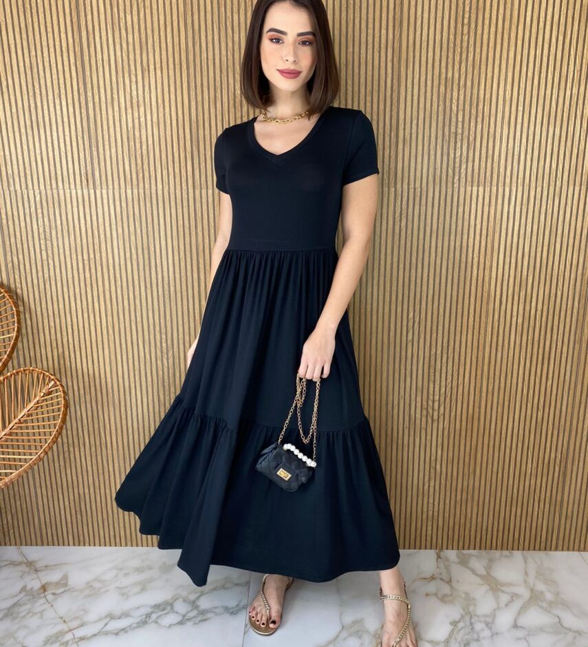 fernandaramosstore com br vestido longo preto manga curta sem bojo camadas
