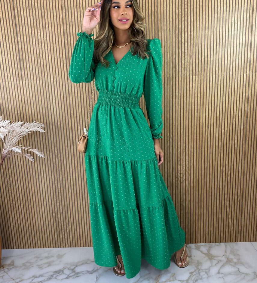 fernandaramosstore com br vestido longo sem bojo manga longa botoes verde bandeira 2