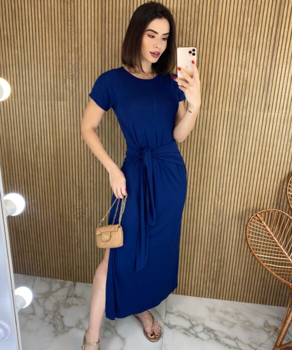 fernandaramosstore com br vestido midi de malha manga curta com amarracao azul marinho