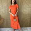 fernandaramosstore com br vestido midi de malha manga curta com amarracao laranja