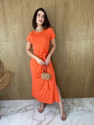 fernandaramosstore com br vestido midi de malha manga curta com amarracao laranja