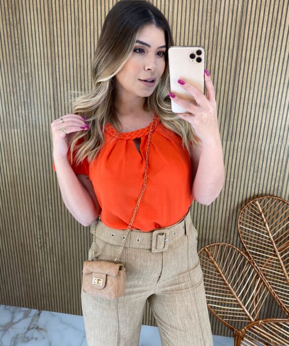 fernandaramosstore com br blusa feminina manga curta coral com detalhe trancado