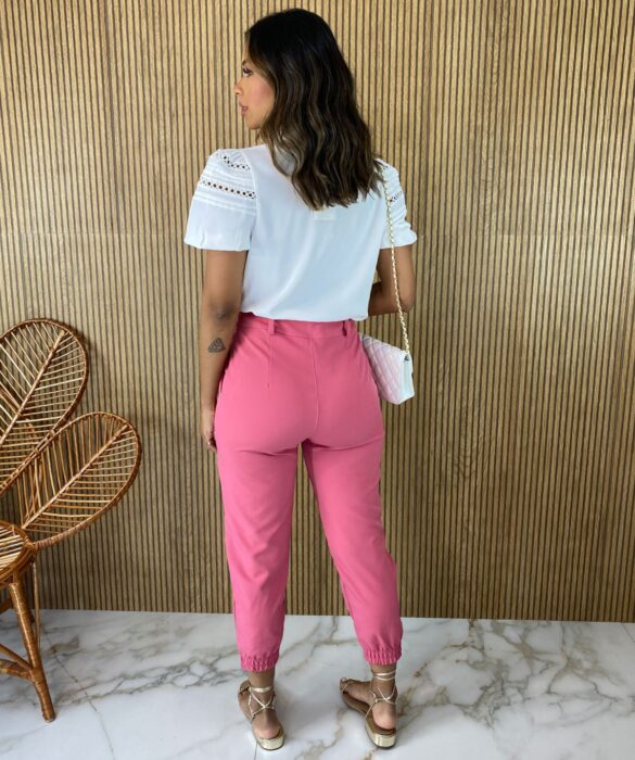 Calça Feminina Elástico nas Pernas e Bolso Rosa - Fernanda Ramos Store