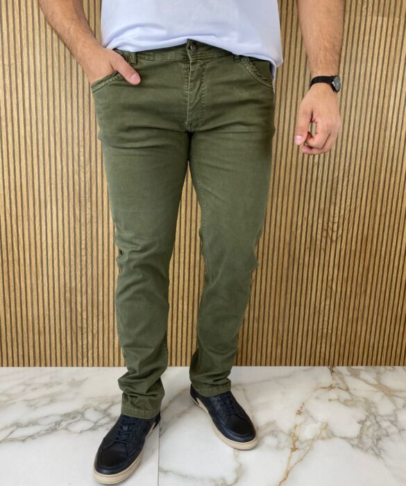 Calça Masculina Sarja Skinny Verde Militar 4338 - Fernanda Ramos Store