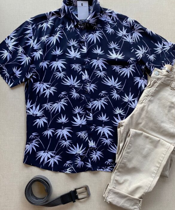 fernandaramosstore com br camisa masculina manga curta estampada folhas azul marinho
