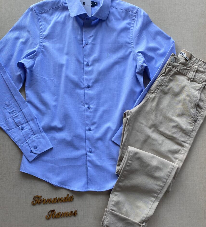 Camisa Masculina Manga Longa Tradicional Azul - Fernanda Ramos Store