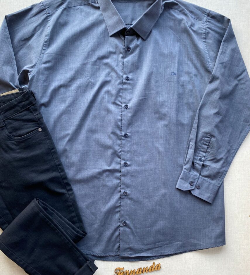 Camisa Masculina Ogochi Casual Plus Cinza 0064 - Fernanda Ramos Store