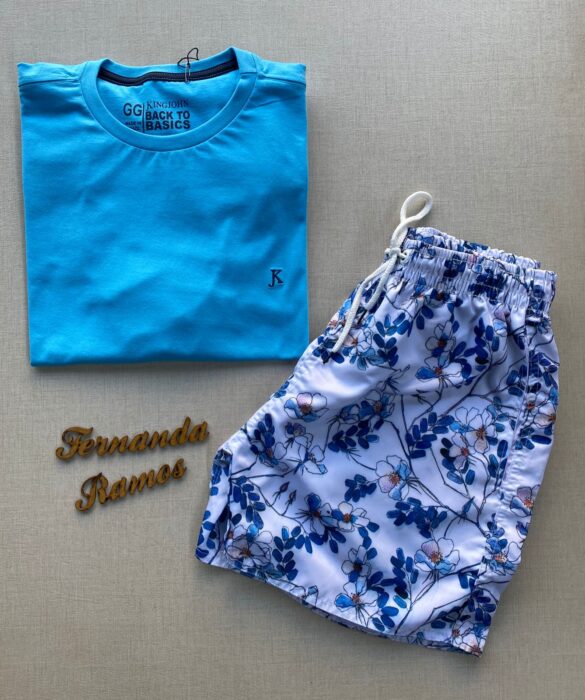 Camiseta Masculina Back To Basics Azul Piscina - Fernanda Ramos Store