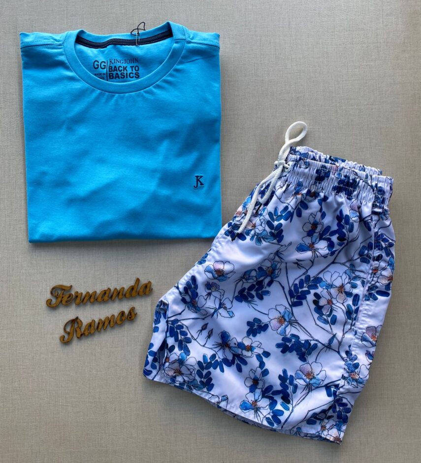 Camiseta Masculina Back To Basics Azul Piscina - Fernanda Ramos Store