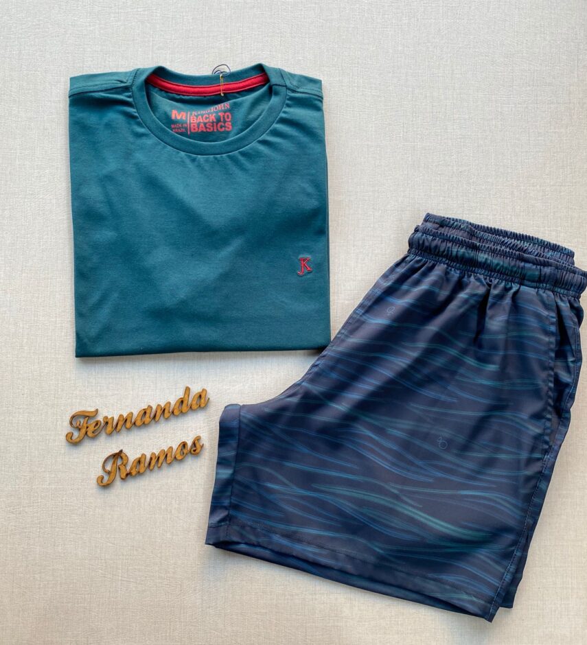 Camiseta Masculina Back To Basics Verde Petróleo - Fernanda Ramos Store