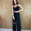 Conjunto Calça Pantalona e Cropped com Bojo e Amarração Preto - Fernanda Ramos Store