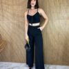 Conjunto Calça Pantalona e Cropped com Bojo e Amarração Preto - Fernanda Ramos Store