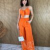 fernandaramosstore com br conjunto calca pantalona e cropped com bojo estampado laranja