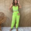 Conjunto Feminino Cropped sem Bojo e Calça Coração Verde Lima - Fernanda Ramos Store