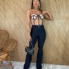 Cropped Corset com Bojo Bege e Preto - Fernanda Ramos Store