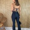 Cropped Corset com Bojo Bege e Preto - Fernanda Ramos Store