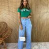 Cropped Feminino Canelado New York Verde - Fernanda Ramos Store