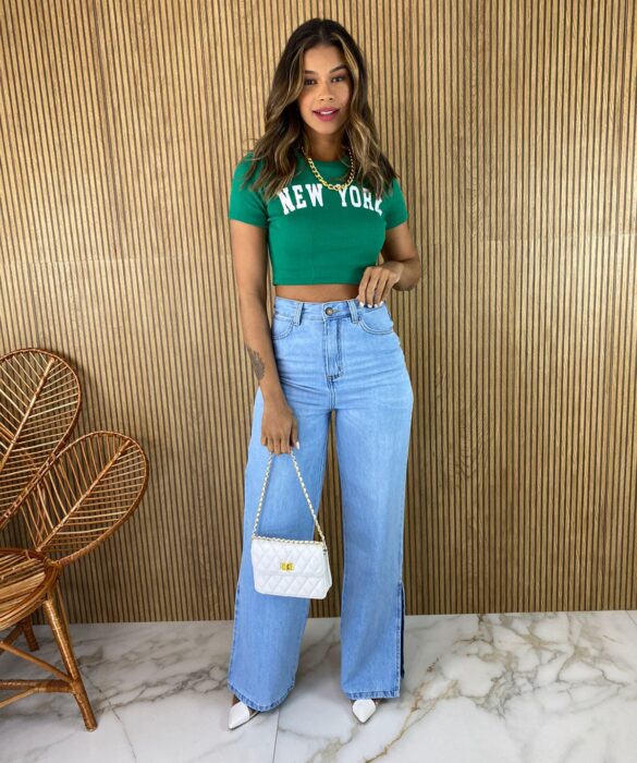 Cropped Feminino Canelado New York Verde - Fernanda Ramos Store