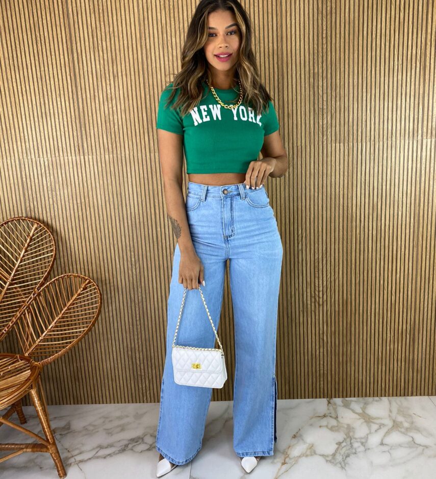 Cropped Feminino Canelado New York Verde - Fernanda Ramos Store