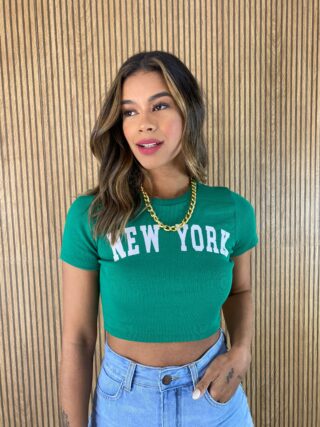 Cropped Feminino Canelado New York Verde - Fernanda Ramos Store