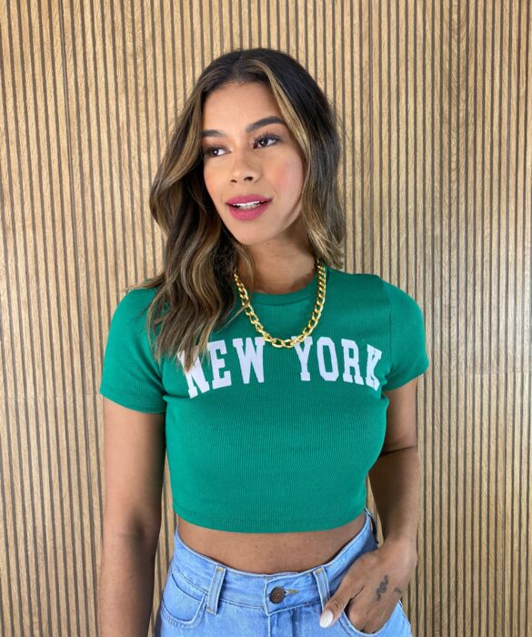 Cropped Feminino Canelado New York Verde - Fernanda Ramos Store