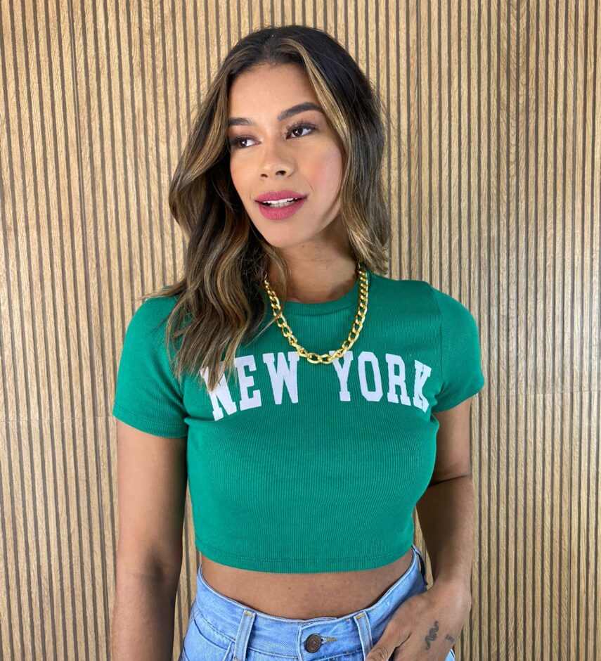 Cropped Feminino Canelado New York Verde - Fernanda Ramos Store