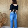 Cropped Feminino com Bojo Franzido e Amarração Preto - Fernanda Ramos Store