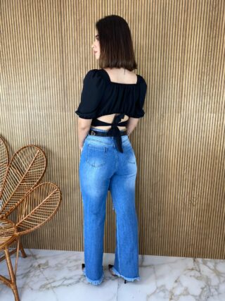 Cropped Feminino com Bojo Franzido e Amarração Preto - Fernanda Ramos Store