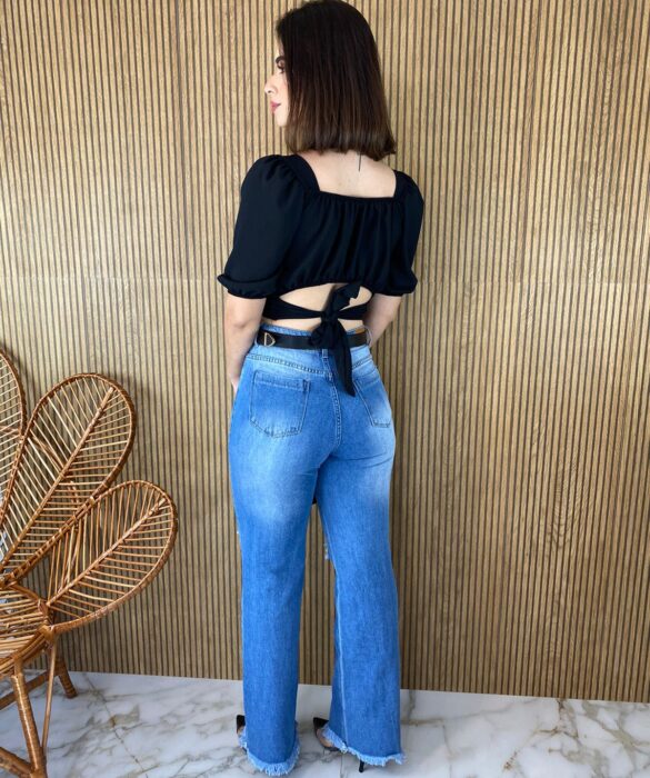 Cropped Feminino com Bojo Franzido e Amarração Preto - Fernanda Ramos Store