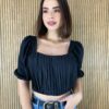 Cropped Feminino com Bojo Franzido e Amarração Preto - Fernanda Ramos Store