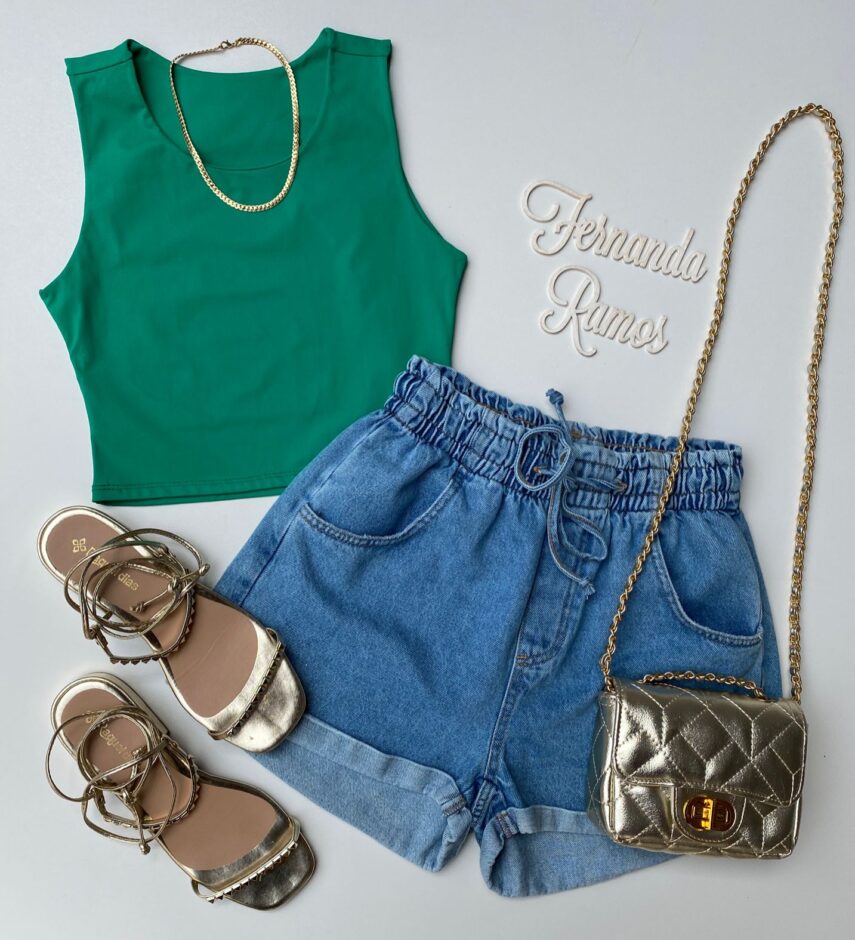 Cropped Feminino sem Bojo Básico Verde - Fernanda Ramos Store
