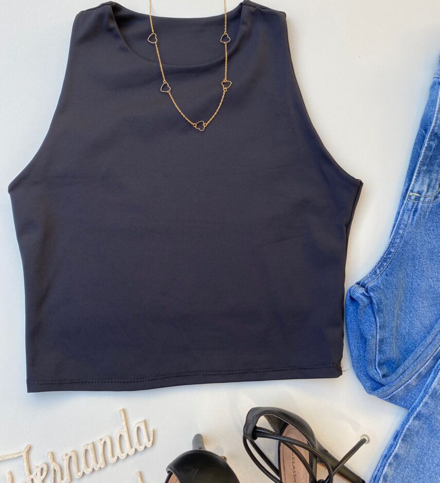 Cropped Feminino sem Bojo Básico Preto - Fernanda Ramos Store