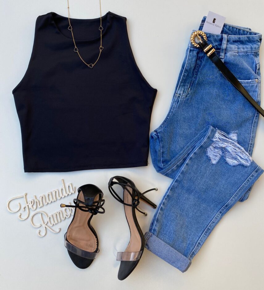 Cropped Feminino sem Bojo Básico Preto - Fernanda Ramos Store