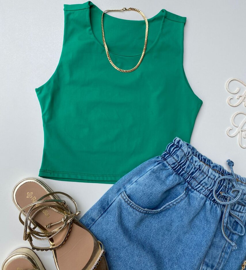 Cropped Feminino sem Bojo Básico Verde - Fernanda Ramos Store