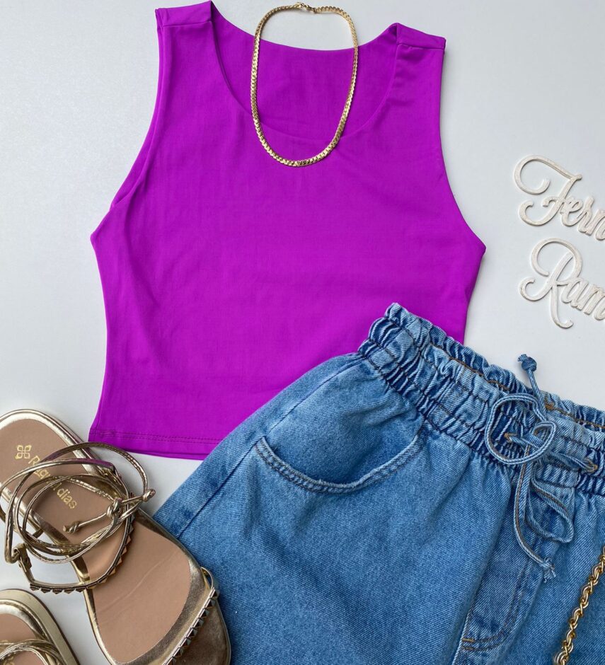 Cropped Feminino sem Bojo Básico Fúcsia - Fernanda Ramos Store