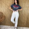 Cropped Feminino sem Bojo Rock You Cinza Escuro - Fernanda Ramos Store