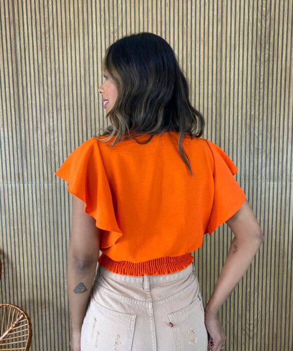 Cropped Feminino sem Bojo Transpassado com Lastex Coral - Fernanda Ramos Store