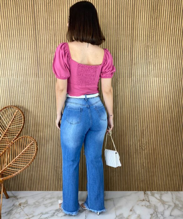 Cropped Feminino sem Bojo Zíper na Lateral Rose - Fernanda Ramos Store