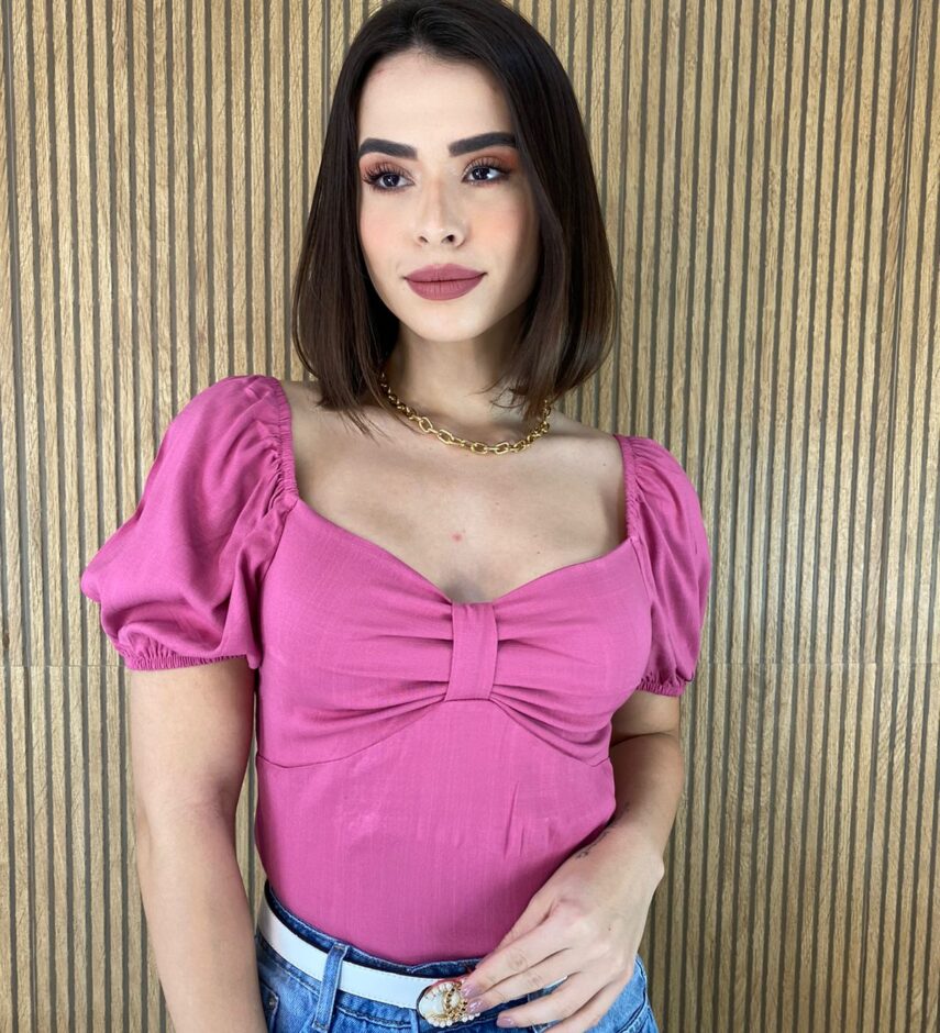 Cropped Feminino sem Bojo Zíper na Lateral Rose - Fernanda Ramos Store