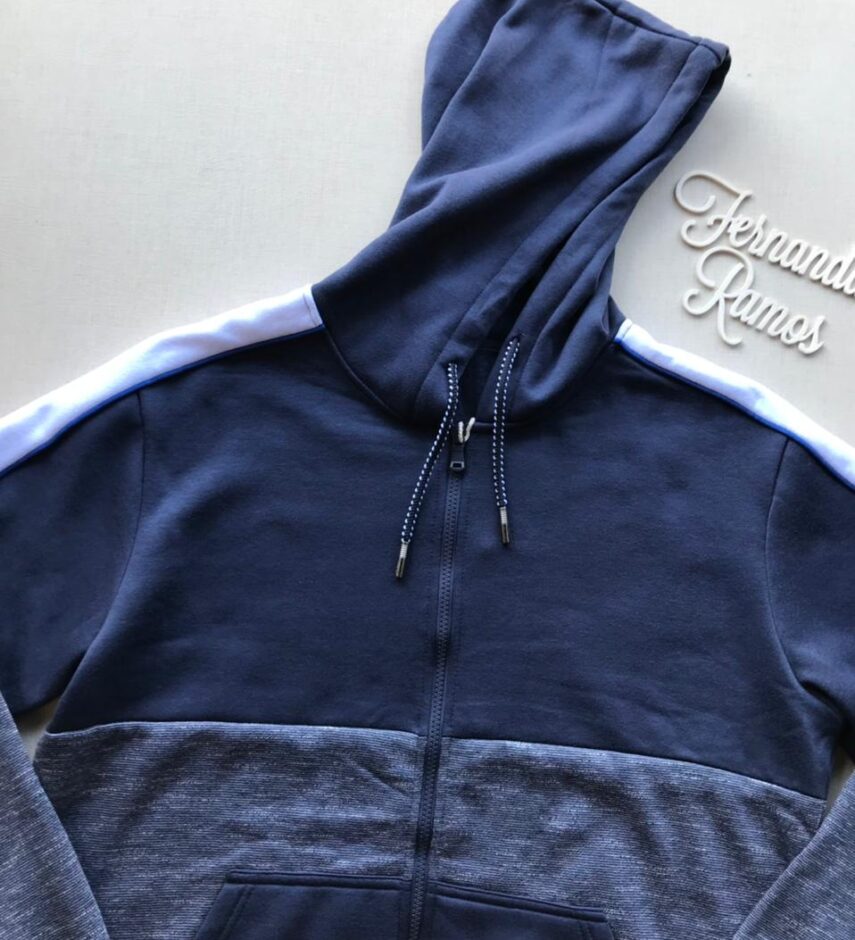 Jaqueta Moletom Masculina Azul Marinho e Cinza Escuro - Fernanda Ramos Store