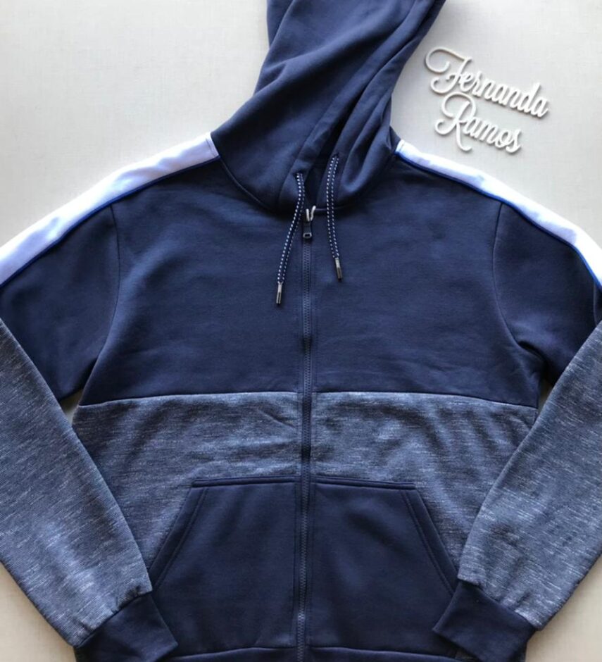 Jaqueta Moletom Masculina Azul Marinho e Cinza Escuro - Fernanda Ramos Store
