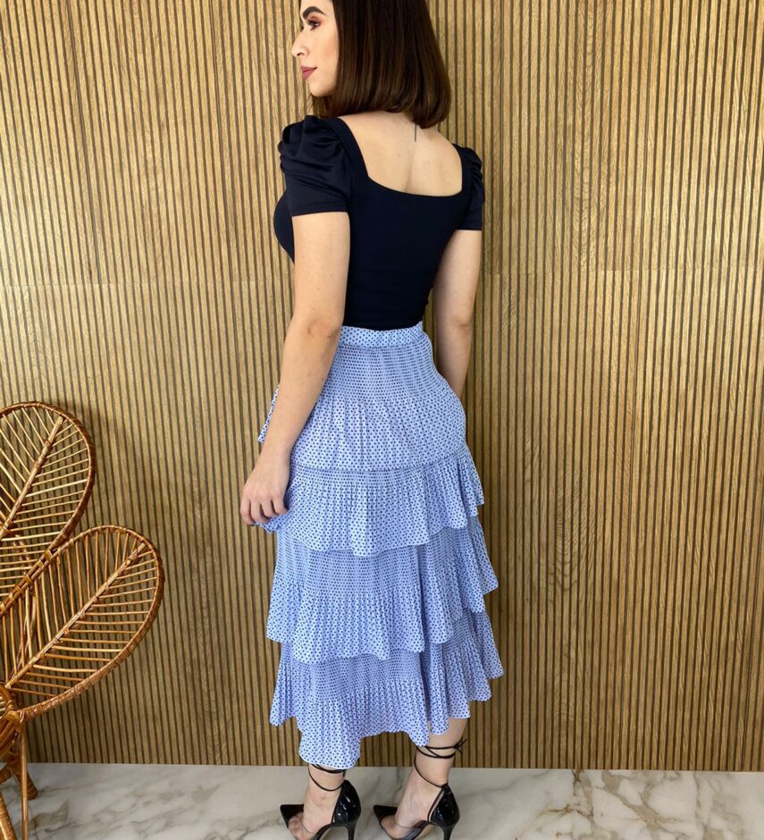 Saia Midi com Detalhe em Plissado Poá Lilás - Fernanda Ramos Store