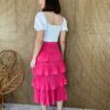 Saia Midi com Detalhe em Plissado Rosa - Fernanda Ramos Store