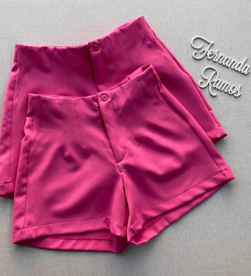 Short Feminino de Alfaiataria Rosa com Detalhe - Fernanda Ramos Store